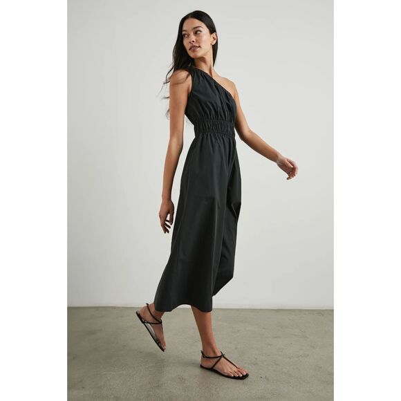 ✨ Rails Selani One‑Shoulder Midi Dress in Black Cotton Poplin – Size M – NWT ✨ - Picture 1 of 8
